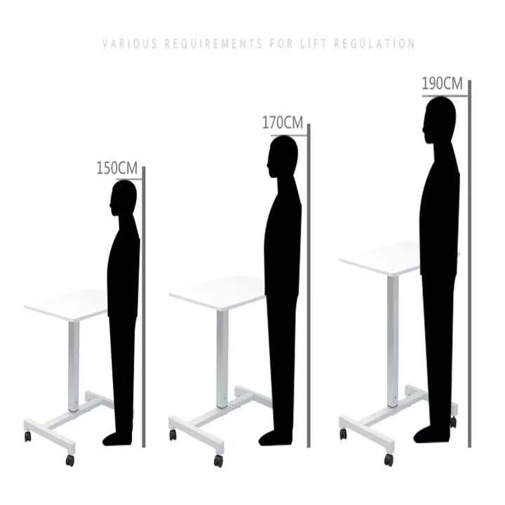 One Leg Movable Table Single Column Electric Height Adjustable Pneumatic Lifting Mobile Standing Desk With Wheels Desk Table
