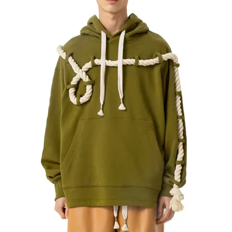 Latest Custom Clothing factory 100%coton Sweatshirts knitted hoodie thick removable drawstring pullover hoodie for men