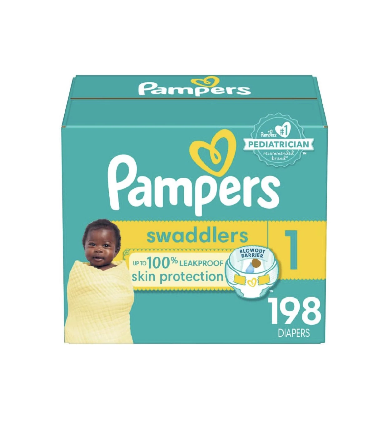 Top Leading Pampers Swaddlers Disposable Baby Diapers, Leak Free with Premium Comfort and Protection Sizes 1,2,3,4,5 (198 Count)