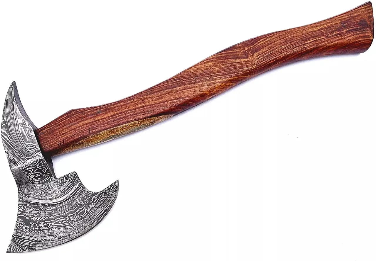 Hot Selling Custom Hand Made Damascus Steel Top Quality Logo Printed Axe With Leather Sheath Sharp Edge