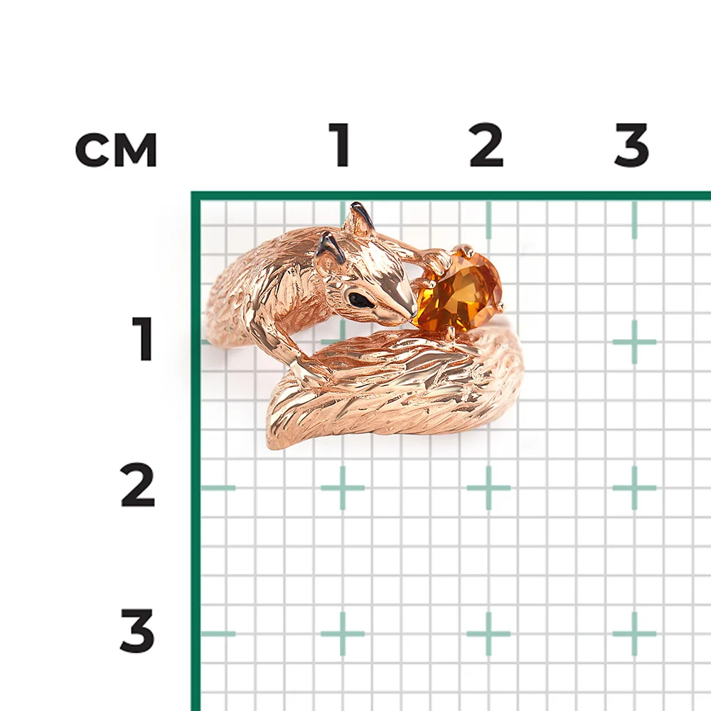 Unique 14 K solid Red Rose  gold Squirrel Ring citrine