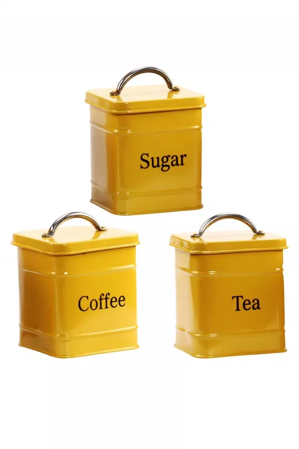 Set of 3 Labeled Ceramic Canister Sets for Kitchen Counter Top Pantry Storage Containers for Tea Coffee Sugar Pot