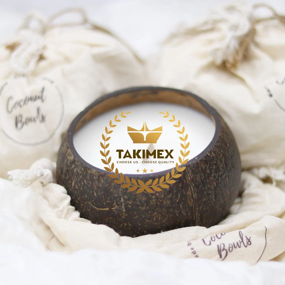 High quality best selling coconut candle soy wax scented candle in coconut shell bowl From Takimex Vietnam
