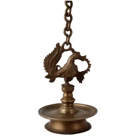 Handmade Antique Brass Peacock Hanging Oil Lamp Diya Deepak Diwali Puja Article Home Decoration Ornaments SNE-152 Cheapest Price