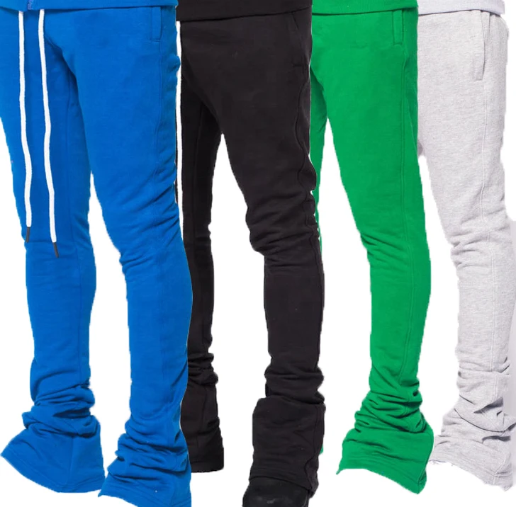 100% Cotton Slim Fitting Jogger Sweatpants Mens Custom Logo Breathable printed Stacked Trousers Man Casual Stack Track Pants