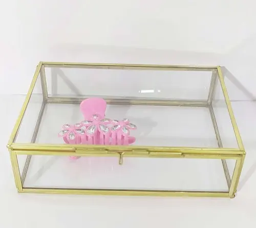 Unique Square And Brass Gold Mirror Box Trinket Packaging Jewelry Organizer Glass Box Wedding Decoration Glass Brass Jewelry Box