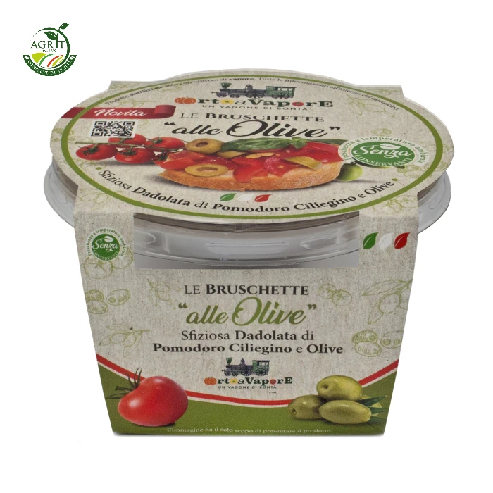 Made in Italy ready to eat food side dishes 285 gr cherry tomato bruschetta with olives