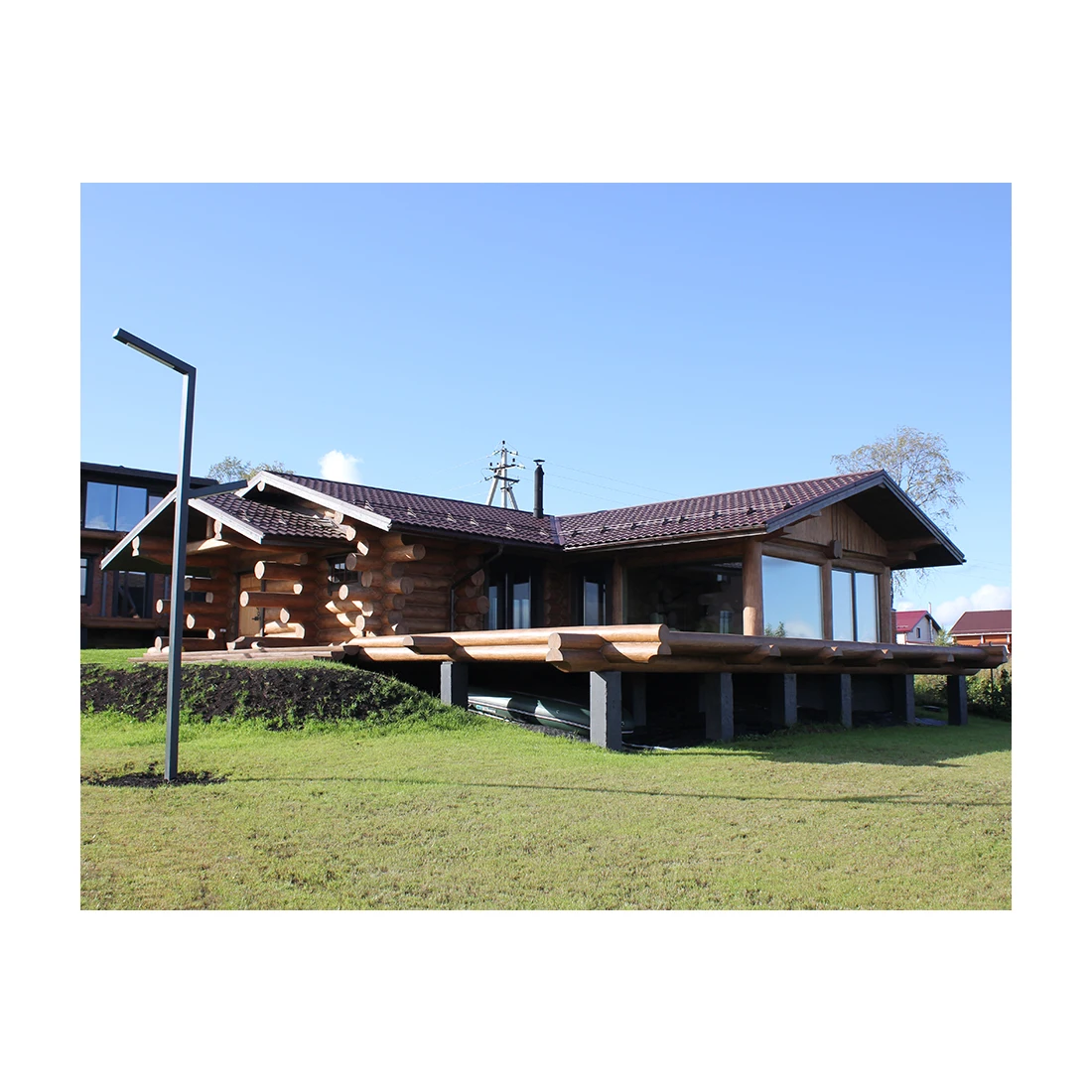 Custom-built Solid Wood Sauna House with Stove 75 sq. m Natural Wooden Log Bath House Kit for Building