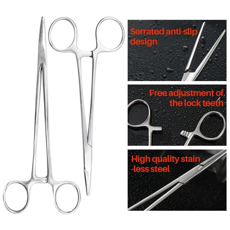 Arterial Forceps Clamp Fish Hook Pliers Stainless Steel 161-8Cm Curved Tip and Straight Tip Forceps Locking Clamp Hemostatic