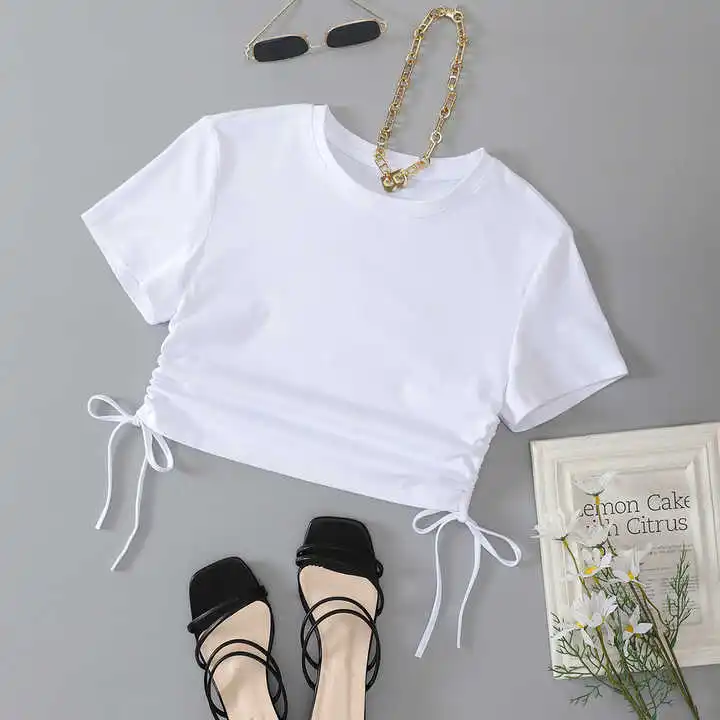 New Design Ladies Summer 220gsm Cotton Crop Top T Shirt Custom Printing Women Custom Demand Crop Top