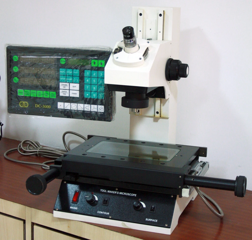 Advanced Toolmaker Microscope with D.R.O. Model RTM-901A Large and Heavy base provided extra overall rigidity to the instrument