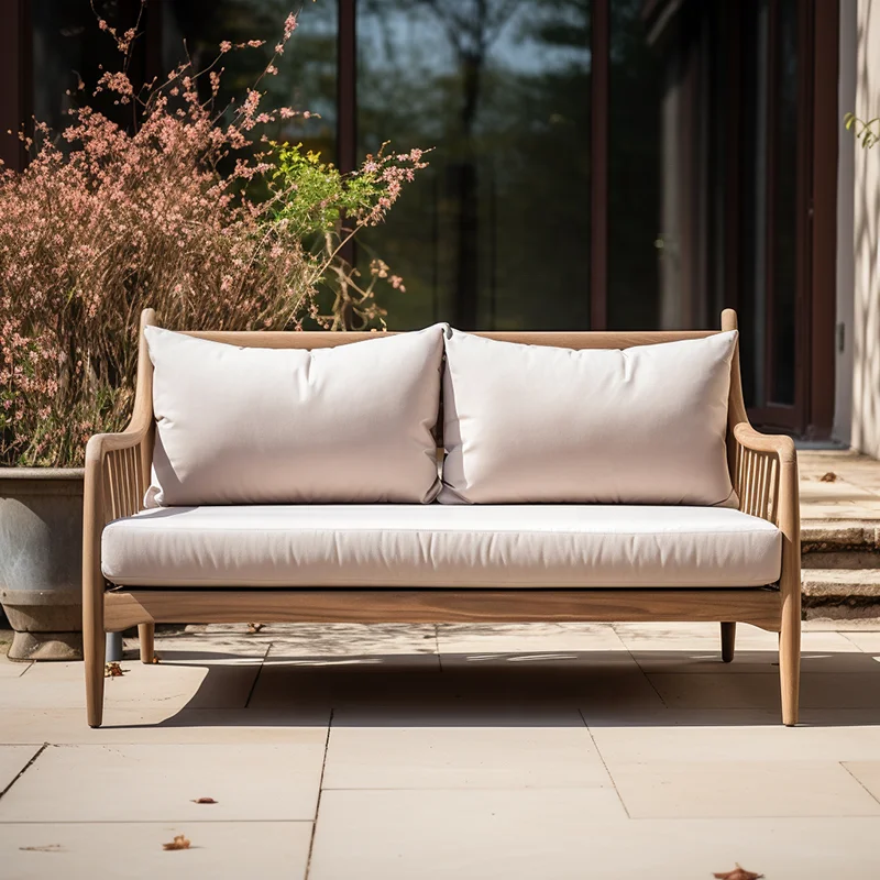 MRS WOODS New Design Professional Wooden Material With Synthetic Leather Two Seats Sectional Garden Sofas