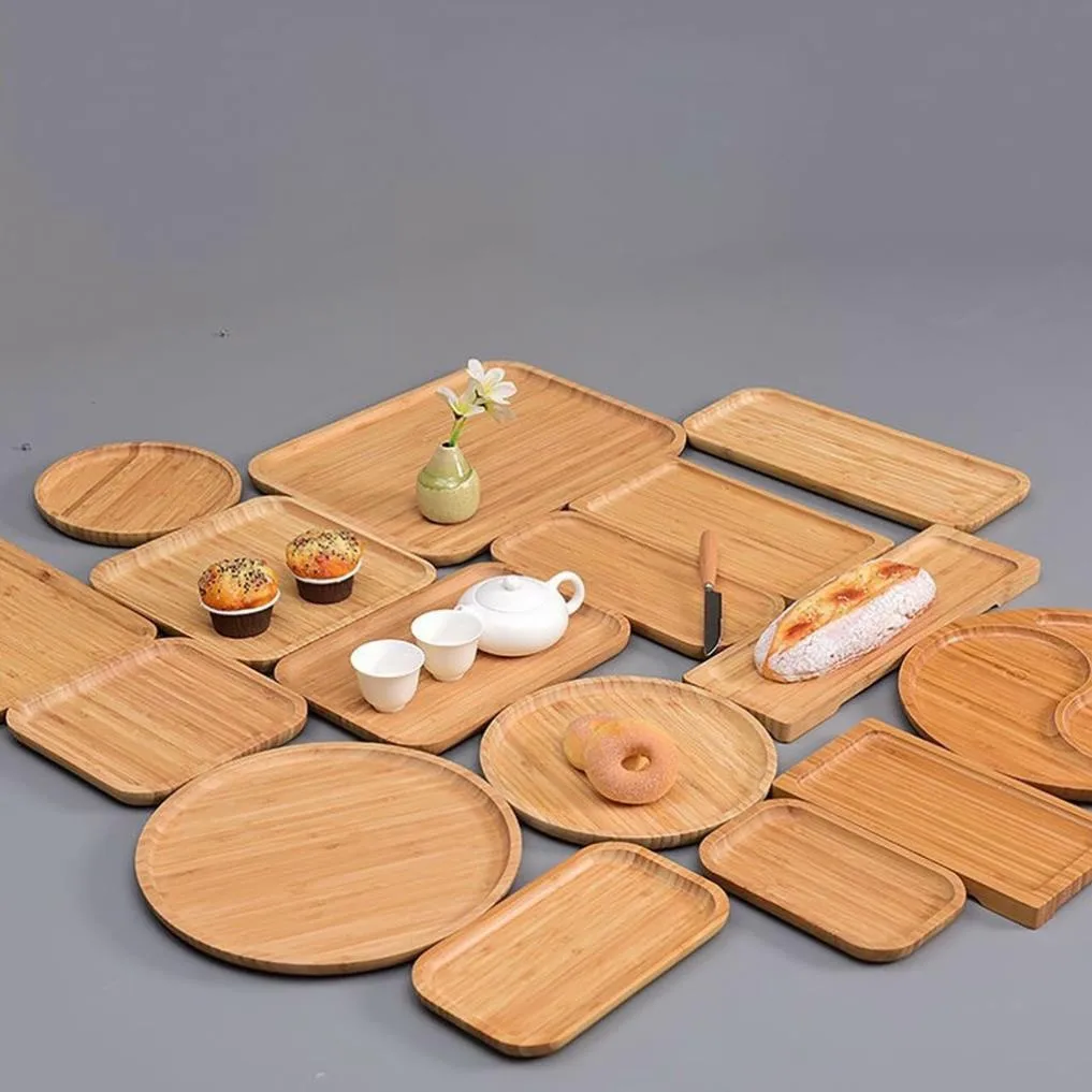 Round dinner plates set bamboo wooden plate dinnerware sets customizable logo wood flatware tableware