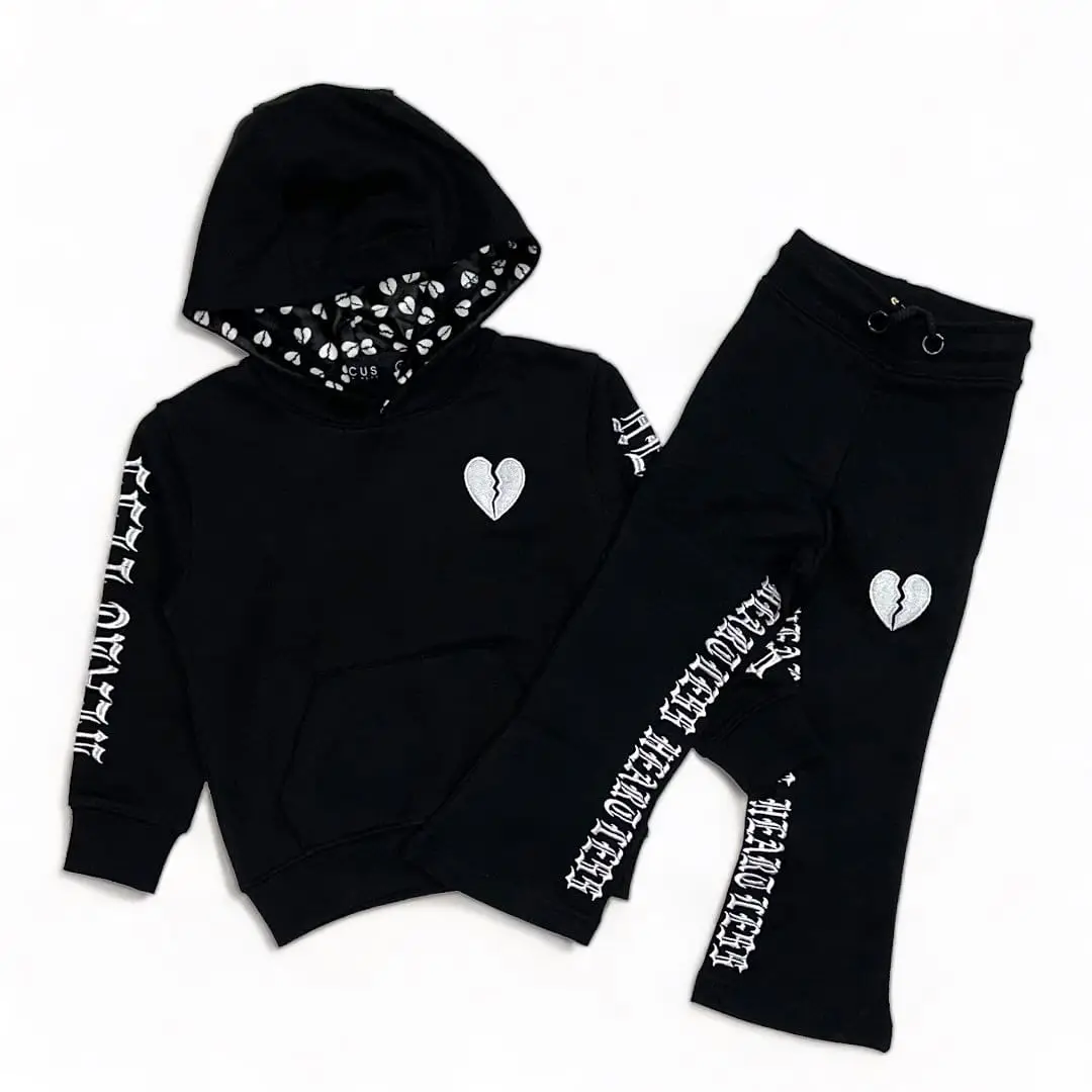 Custom Children Stacking Sweatsuits High Quality 2 Piece Kids Flared Tracksuit Set Cotton Thick Warm Hoodie and Sweatpants Set