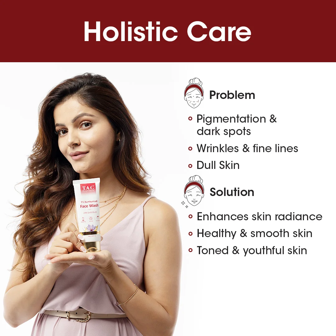 TAC - The Ayurveda Co. 7% Kumkumadi Face Wash for Glowing Skin, with Saffron for Pollution & Dark Spots, 100ml