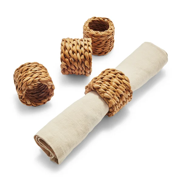 Cheap price wholesale  woven hand water hyacinth Decorative Napkin Rings  Set of 4  Caramel Napkin Holder for Table Decoration