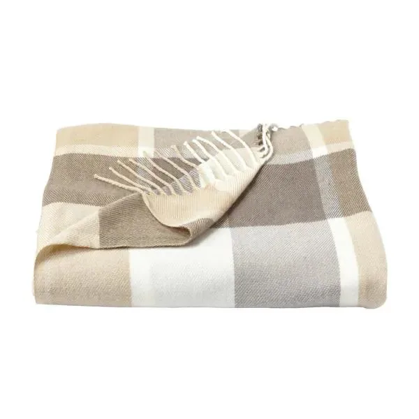 Custom Pattern Faux Cashmere Stone Plaid Acrylic Fireside Throw Blanket