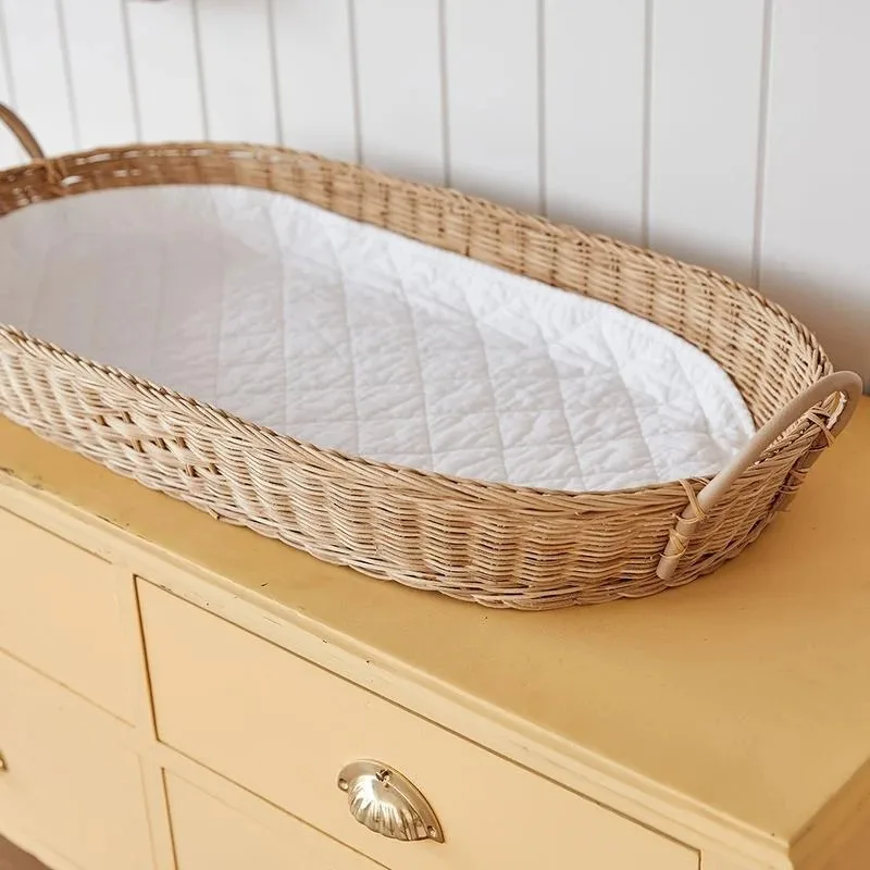 Top Selling Woven Natural Rattan Baby Diaper Changing Basket With Thick Foam Mattress Pad for Baby Changing Basket From Vietnam