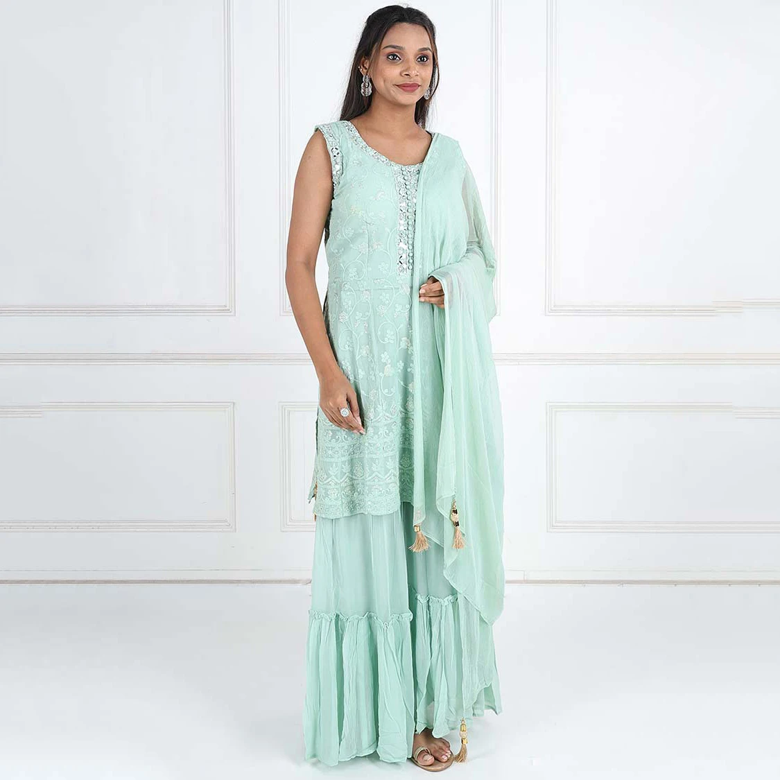 New Arrival Light Weight High Quality Sleeveless Women OEM ODM 2022 3 Piece Pakistani Suit