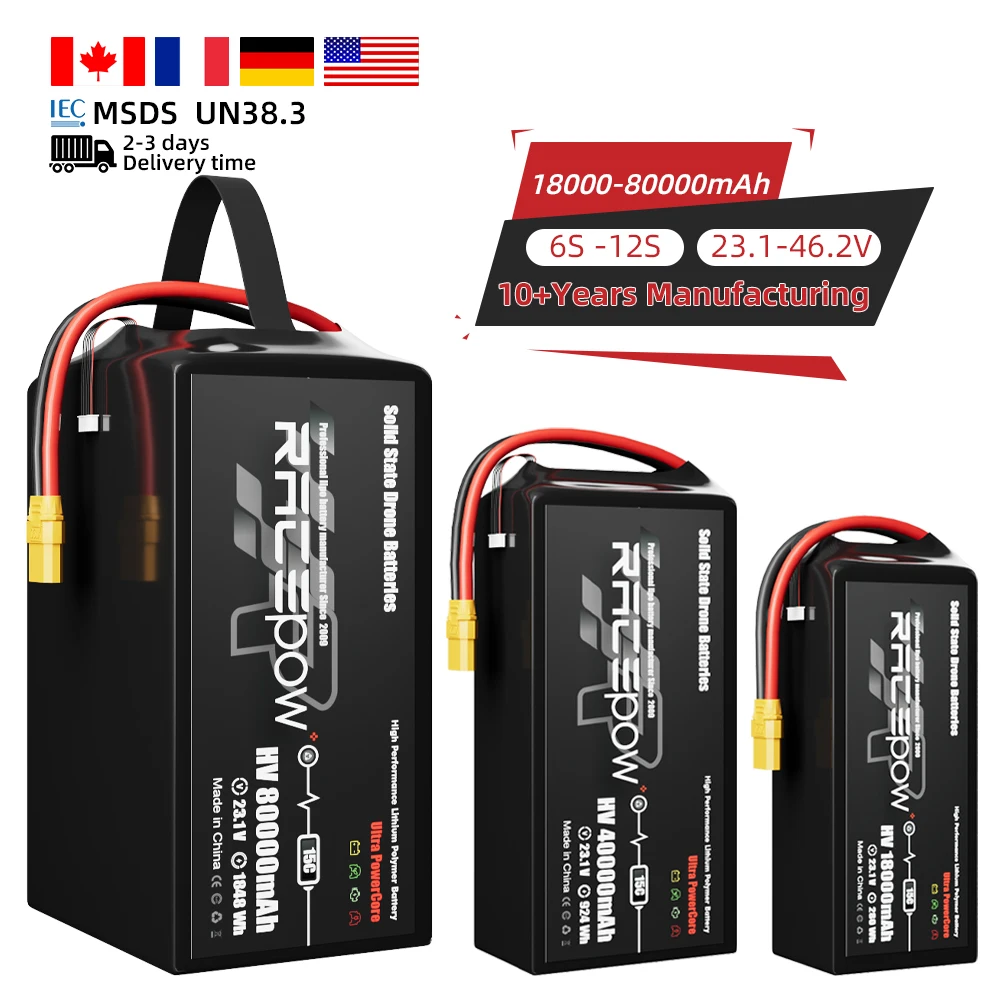 Высококачественная твердотельная батарея Racepow HV 80000mAh 6S 12S 14S 18S для дрона UAV VTOL