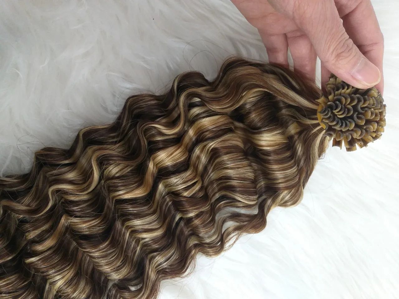 Virgin Natural Cuticle Aligned U Tip Nail Keratin Hair Extensions Natural Human Hair Deep Curly Wavy Piano Balayage Ombre 613