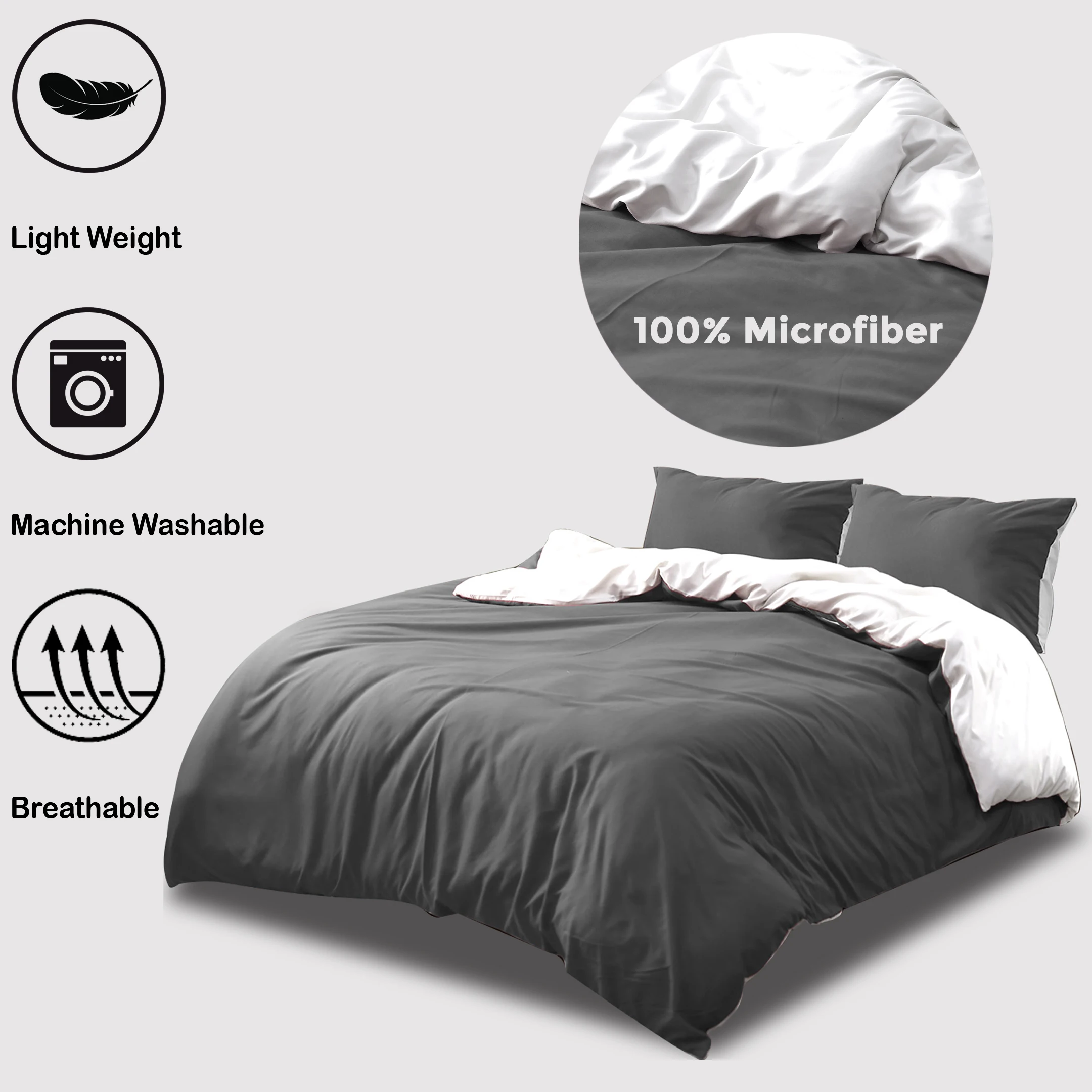 Customize Luxury grey white Reversible Double/Queen/King/Super King Size wholesale Microfiber Breathable Duvet Cover Set