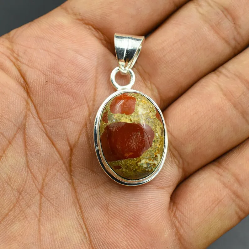 Red Jasper Gemstone 925 Sterling Silver Plated Pendant Handmade  Gift For Bridal women 4018