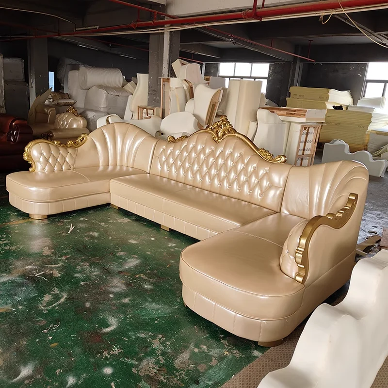 Beautiful Luxury Solid Wooden Sofa With High Quality Material Classic Antique Couch Sofa Set For Living Room CEFS053