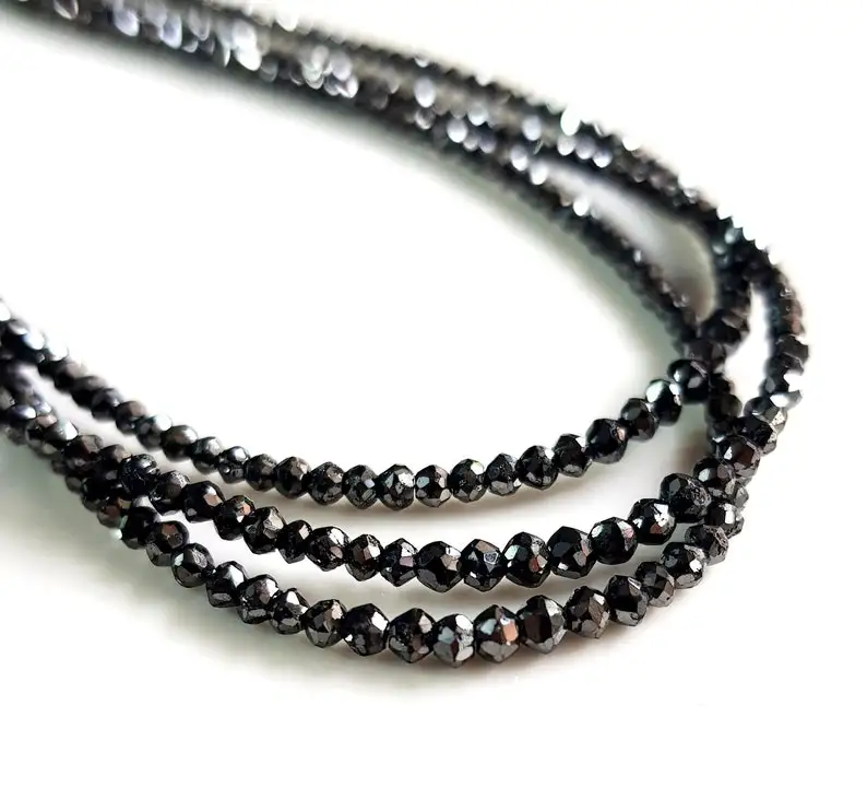 High Quality Black Diamond Faceted Rondelle Beads 1.70-2.70 MM Natural Black Diamond Beads Diamond Bead Strands for Jewelry 50cm
