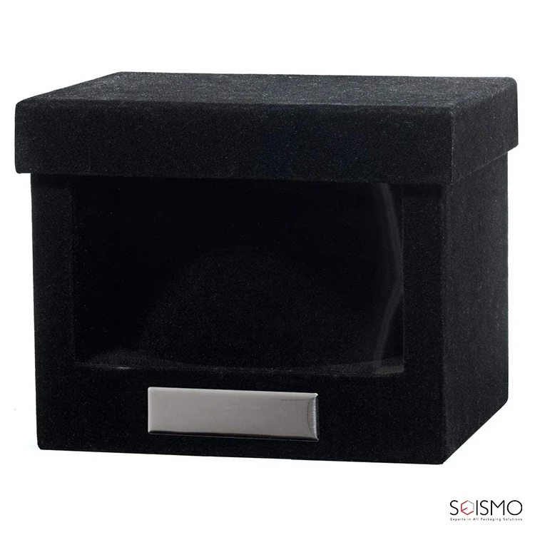 Custom Luxury Large Bridal Crown Win Jewelry Hat Package Box Luxury Black Gift Package In Velvet With Window Opening