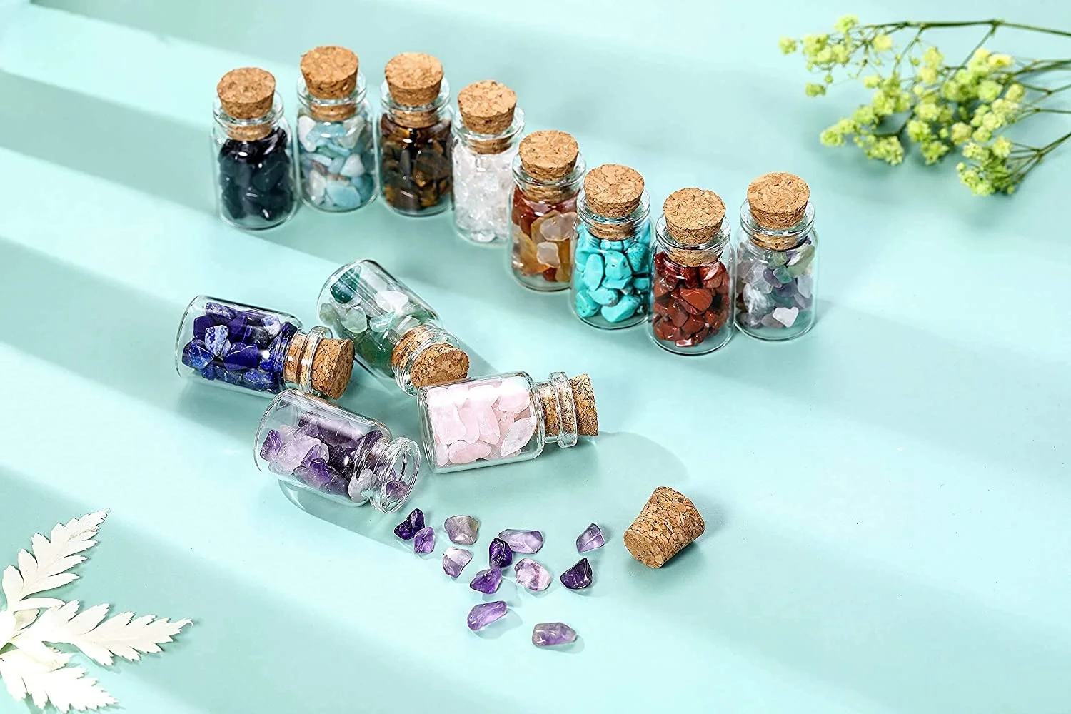 12 Pcs Gemstone Bottles Chip Crystal Healing Tumbled Gem Reiki Wicca Stones Set, Home Decorations, Chakra Healing Crystals, Witc