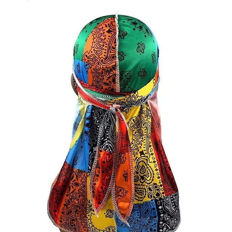 New Fashion Printed Pirate Hat Wholesale Soft Hip Hop Silky Durags For men