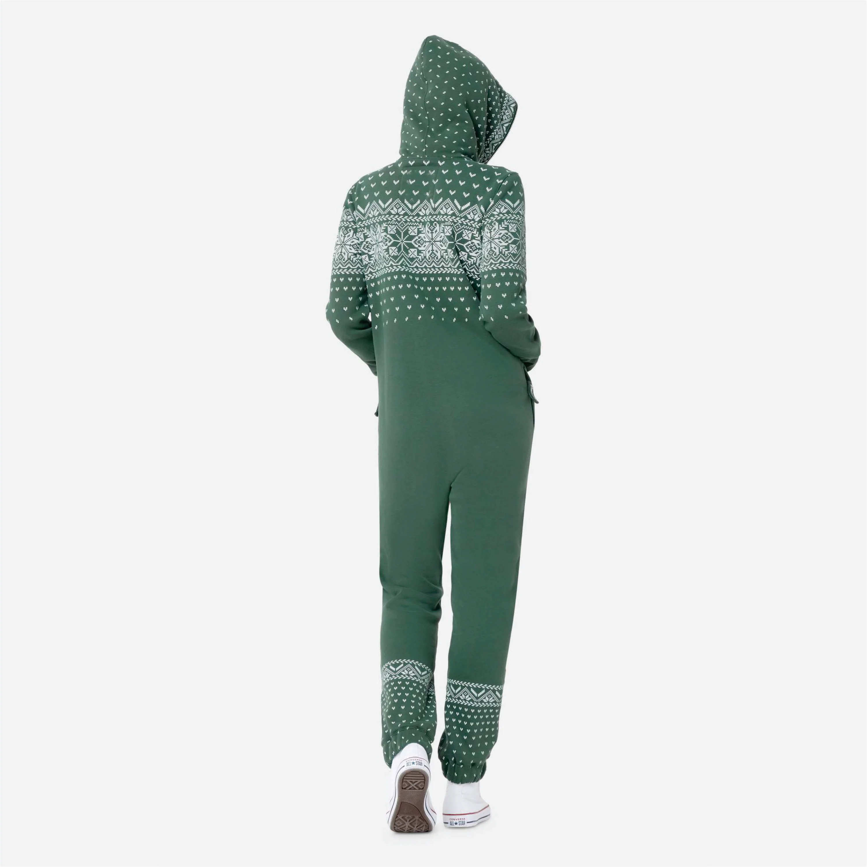 Print Detail and Embroidered Logo 50% Polyester 50% Cotton Side Pockets with Zipper Closure Unisex Green Alpine Jumpsuit