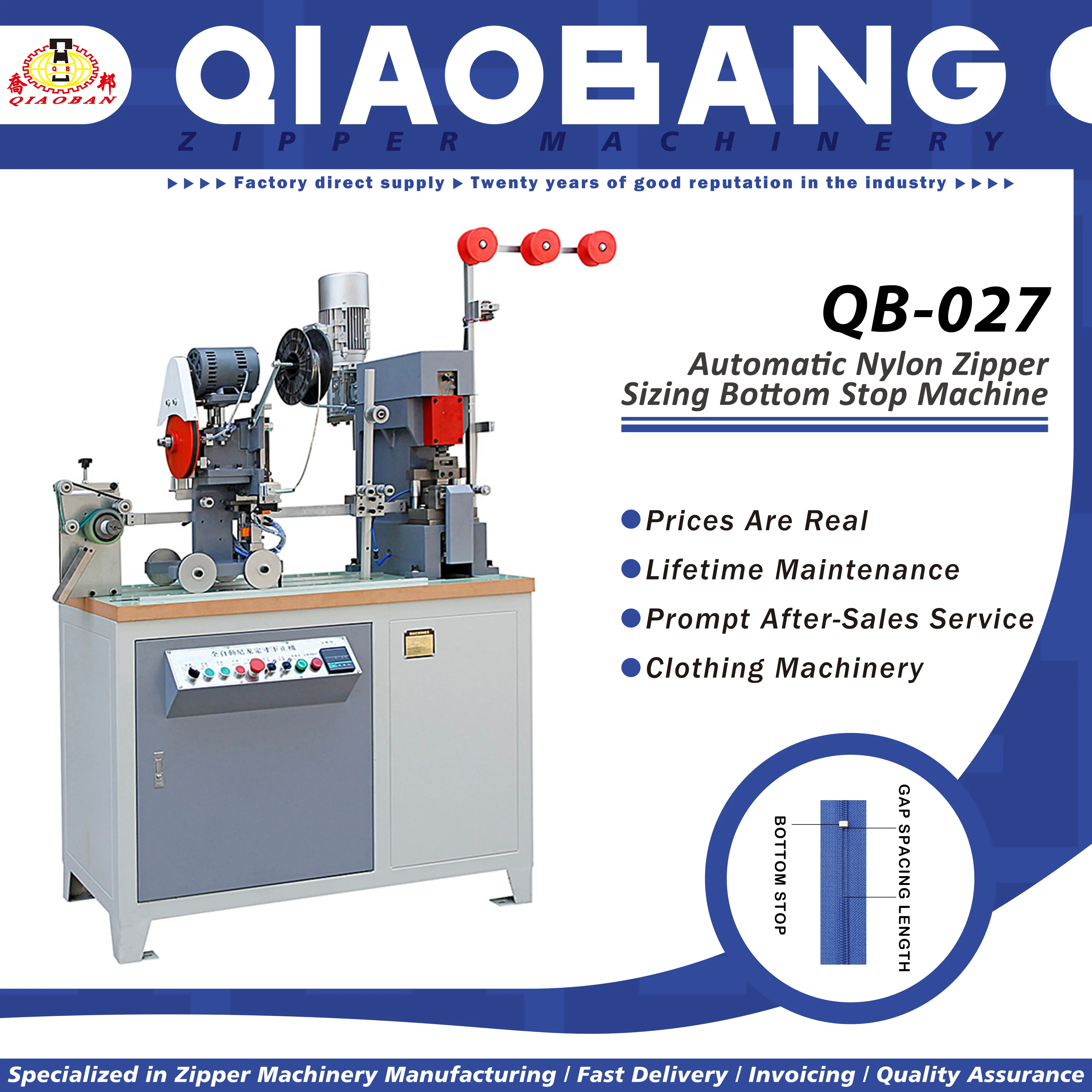 QB-027Automatic Nylon Zipper Sizing Bottom Stop Machine for Zipper Machine