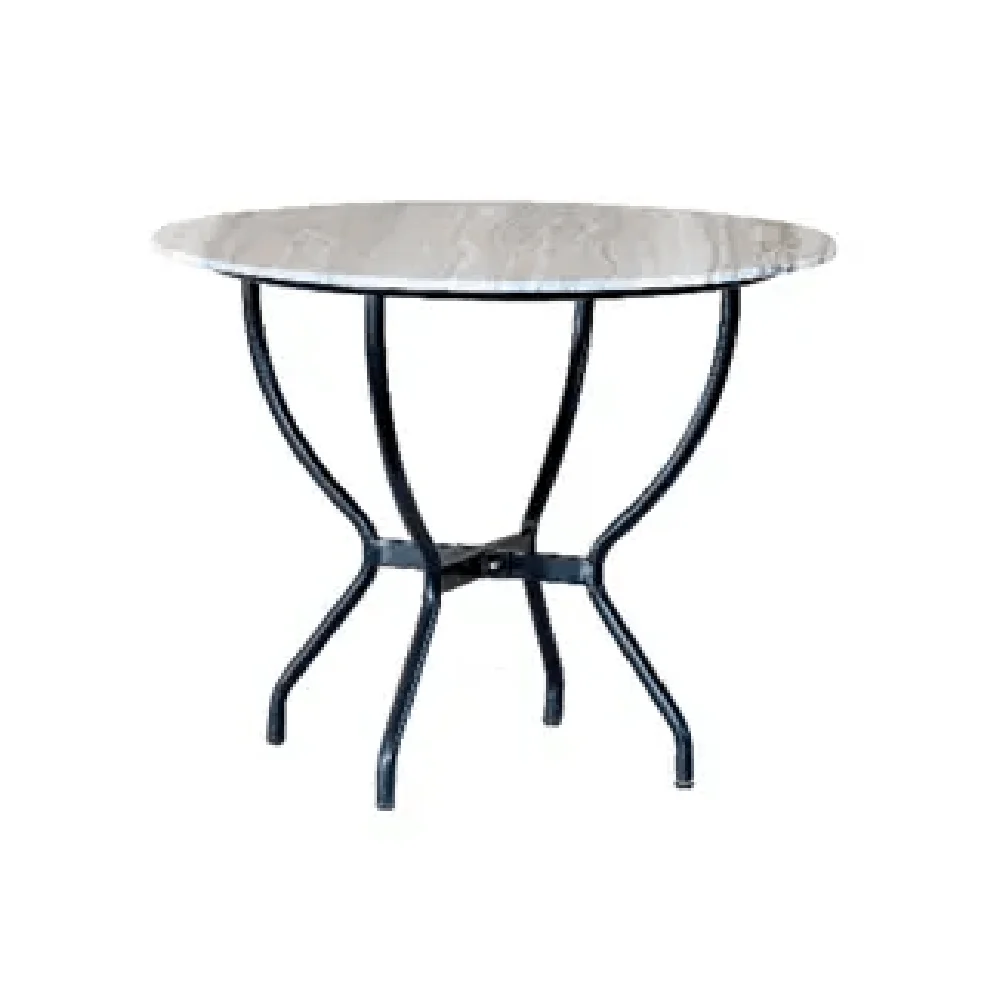 Top Selling Elegance Engraved Round Shape Marble Stone Top Dining Table with Metal Iron Base Legs for Home Hotel and Restaurant