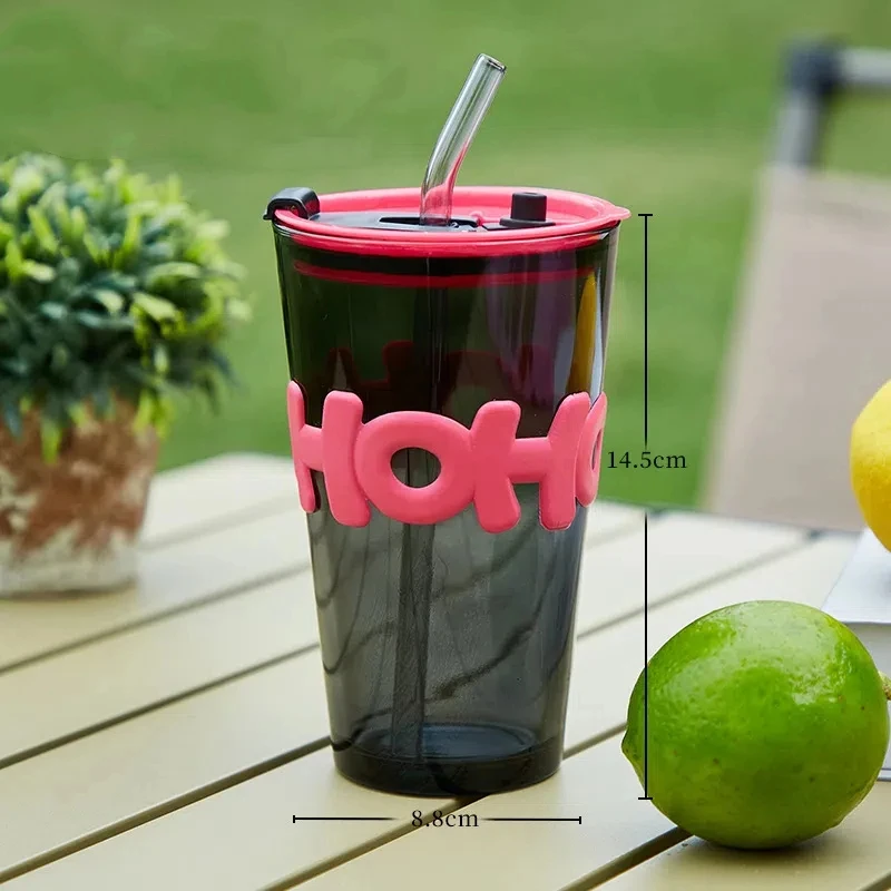 Portable 320ml 450ml Mug Water Drinking Glass Coffee Tumbler Cups With Lids and Straws