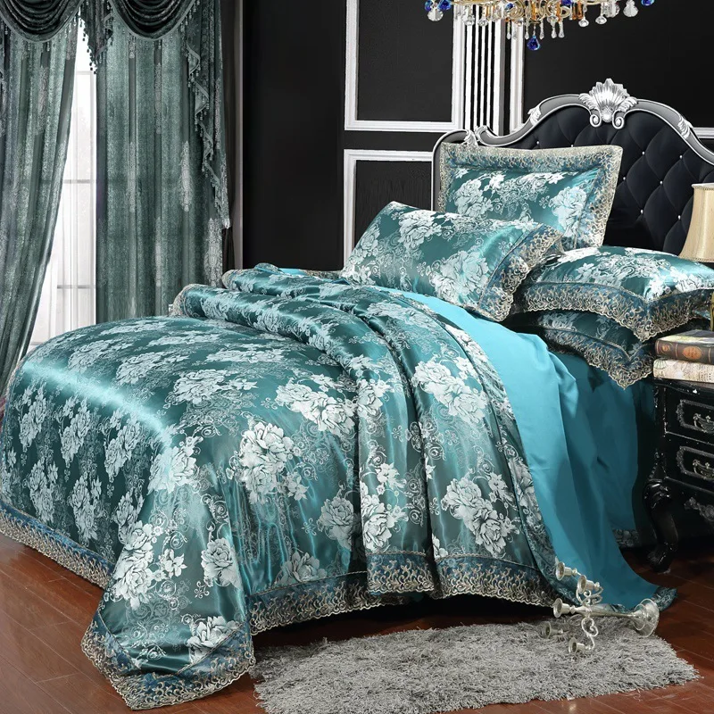 Bedding linen European satin jacquard four piece set with lace lace lace three piece set