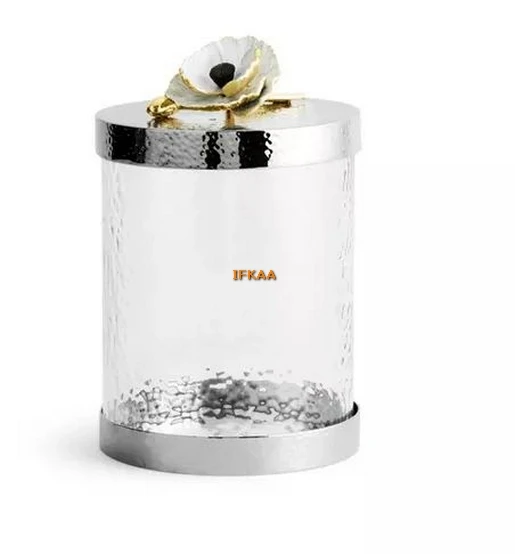 New Designer Fancy Canister Gold Leaf Sugar Coffee & Tea Canister Metal Decorative Kitchenware Canister with Trendy Marble Lid