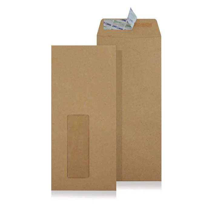 Low Price Pocket Envelope with Window Kraft Paper 80gsm 4 x 9 inch Peel and Seal For Invoices and Letters