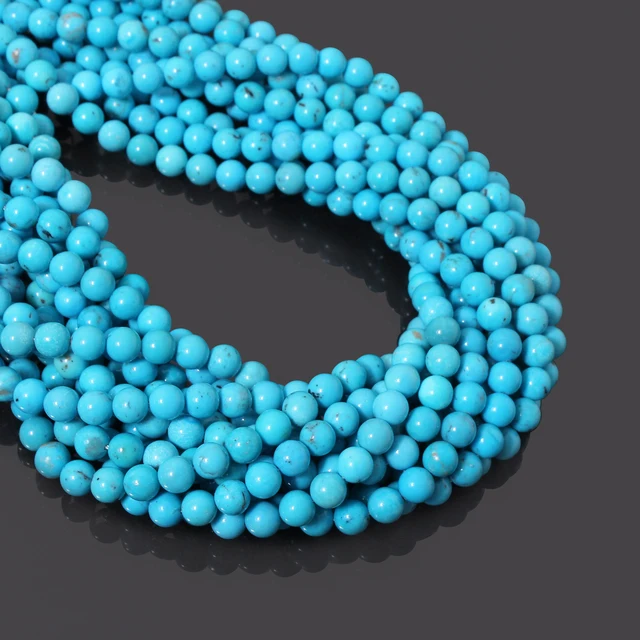 Natural Turquoise Bead Smooth Round Strand Wholesale Arizona Mine Blue Color Gemstone Jewelry Making Gemstone Beads