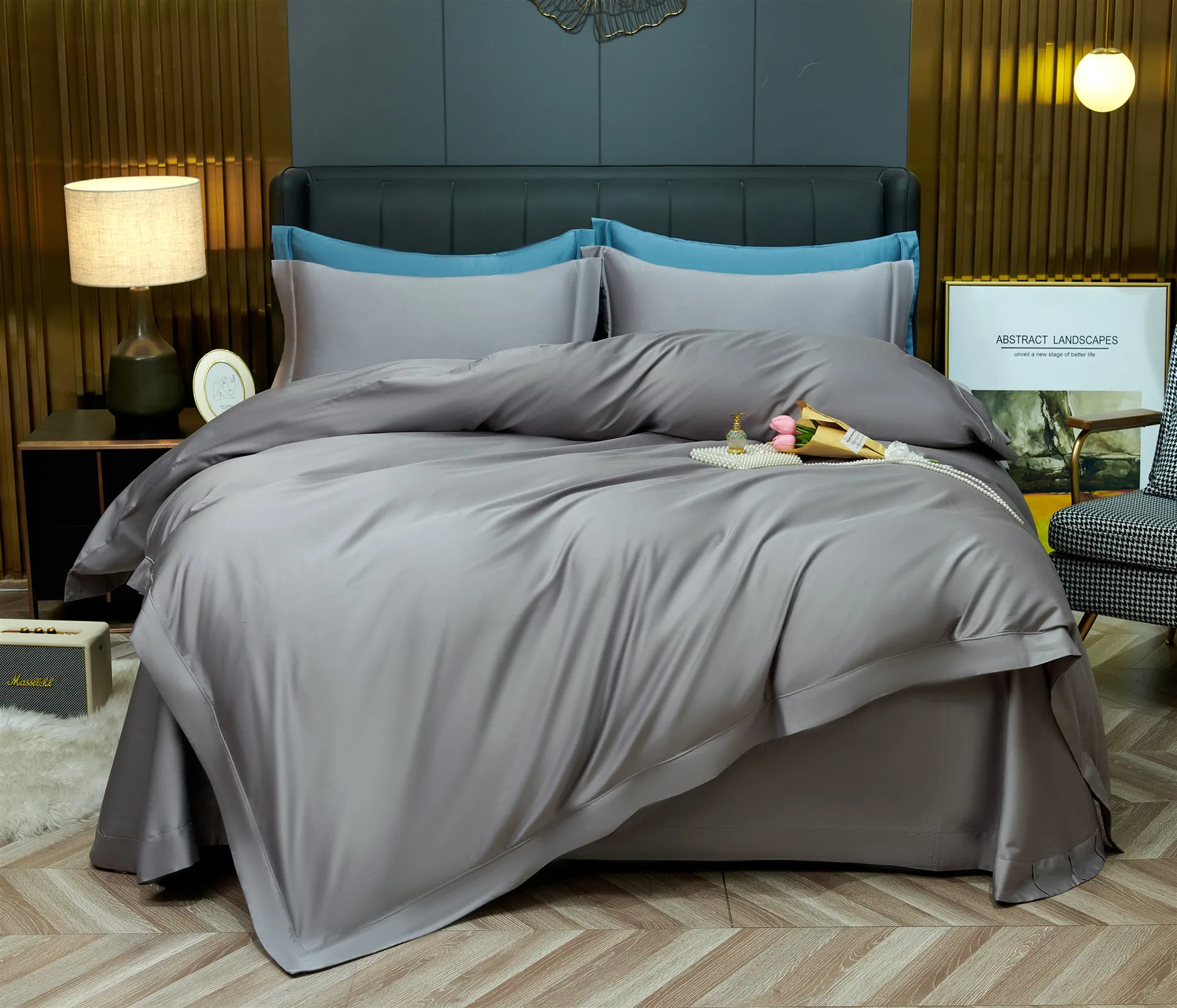 60s solid color bamboo fiber manufacturer wholesale four piece bed sheets duvet covers household single double bedding sets