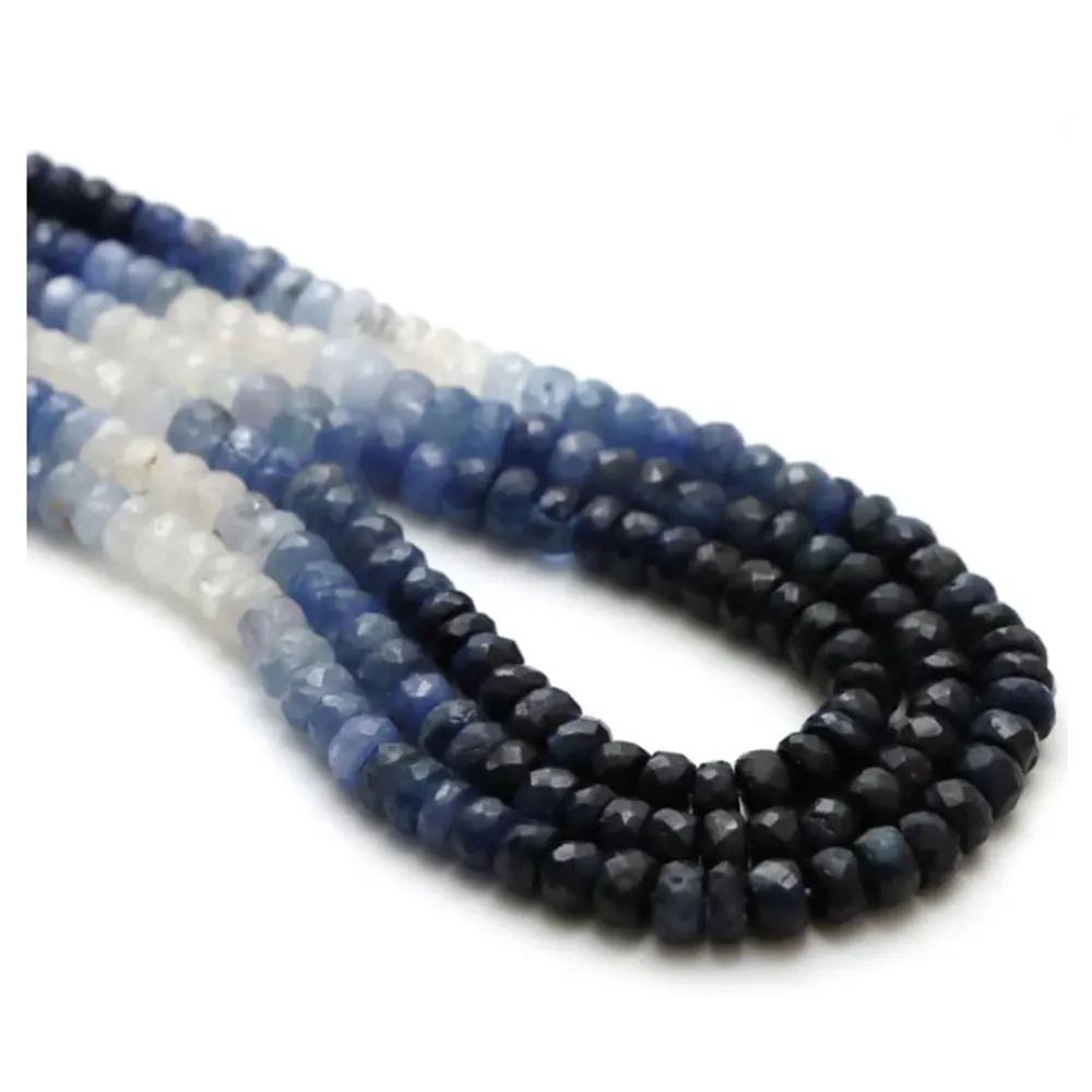 Natural Necklace Sapphire Faceted Beads String 3 lines Gemstone Available At Custom Size