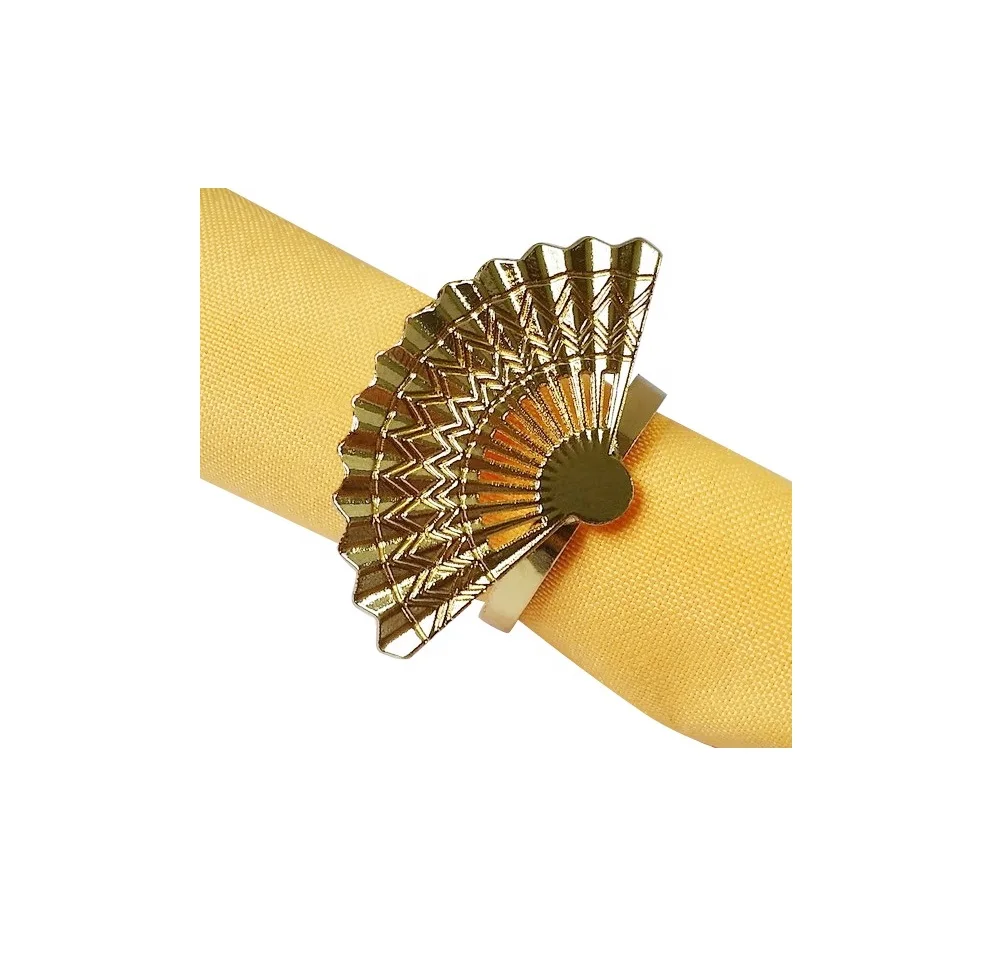 Brass Bright Golden Japanese Hand Fan Design Cheap Engraved Napkin Ring Tableware Decorative Accessories Royal Gold Napkin Ring
