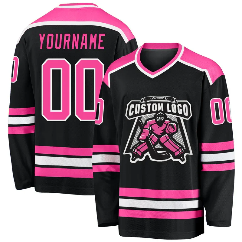 OEM Custom Embroidery Authentic Black And Pink Sports Game Mens Ice Hockey Jerseys