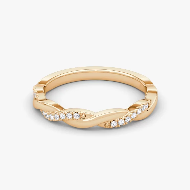 Wedding Band for Couples Eternity Ring 14K Gold Lab-grown diamonds Twisted Arm/Line Engraved Name Band Ring