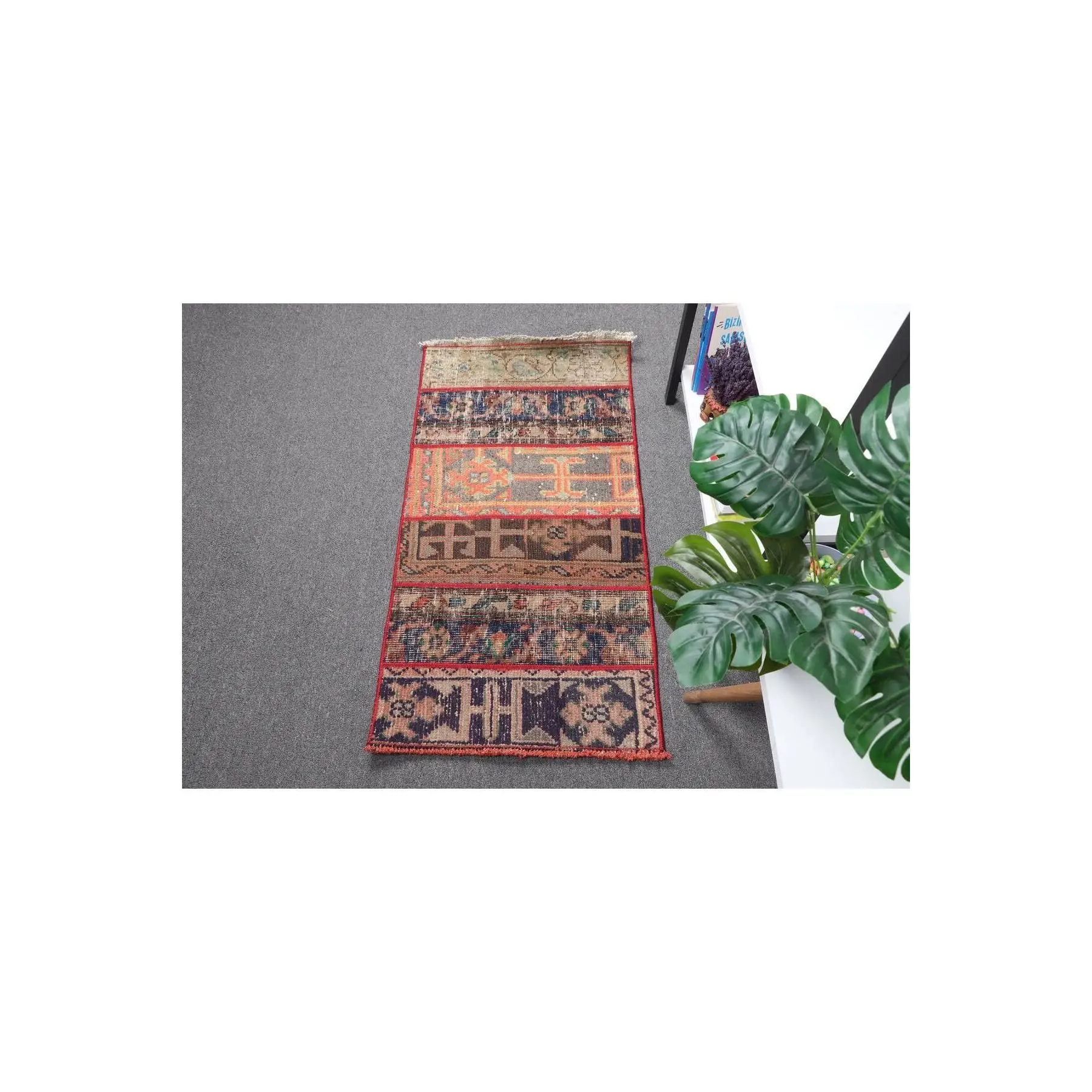 Hand Woven Carpet, Anatolian Carpet, Blue, Turkish Carpet, 54x104 Cm