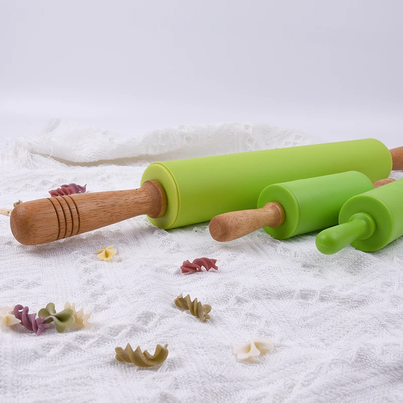 Kitchen accessories baking tools mini rolling pin wood handle silicone rolling pin