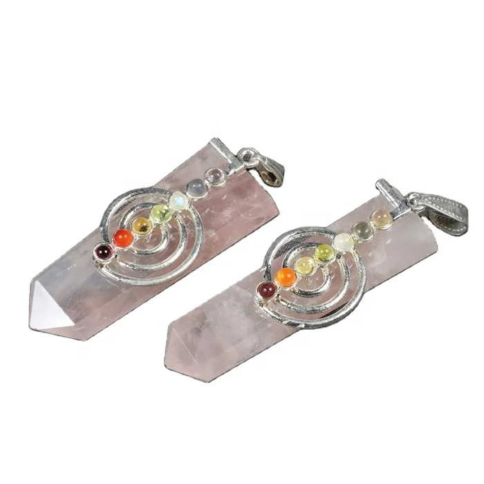 Get Top Rated  Exclusive Rose Quartz Choco-Reiki Stone Crafts Chakra Flat Pencil Pendants Online