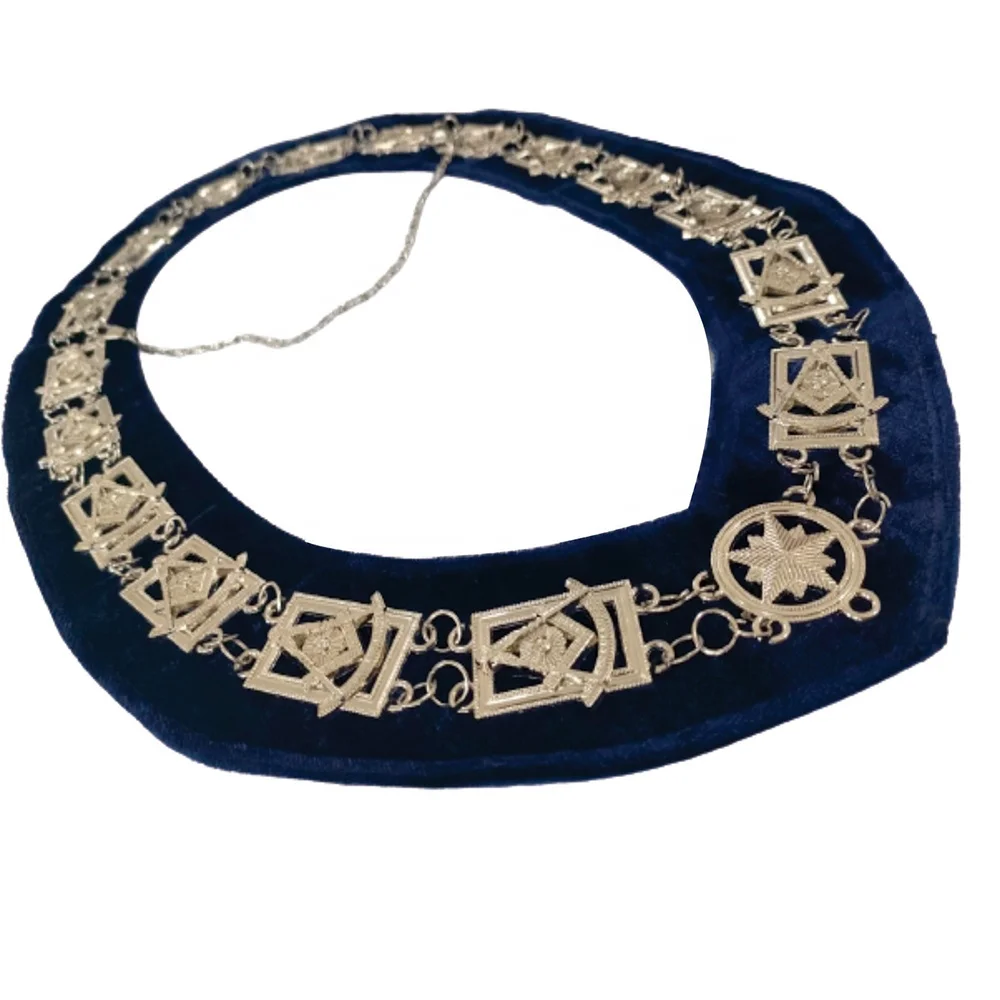Masonic past master chain collar and silver jewels royal blue velvet with Excellent quality