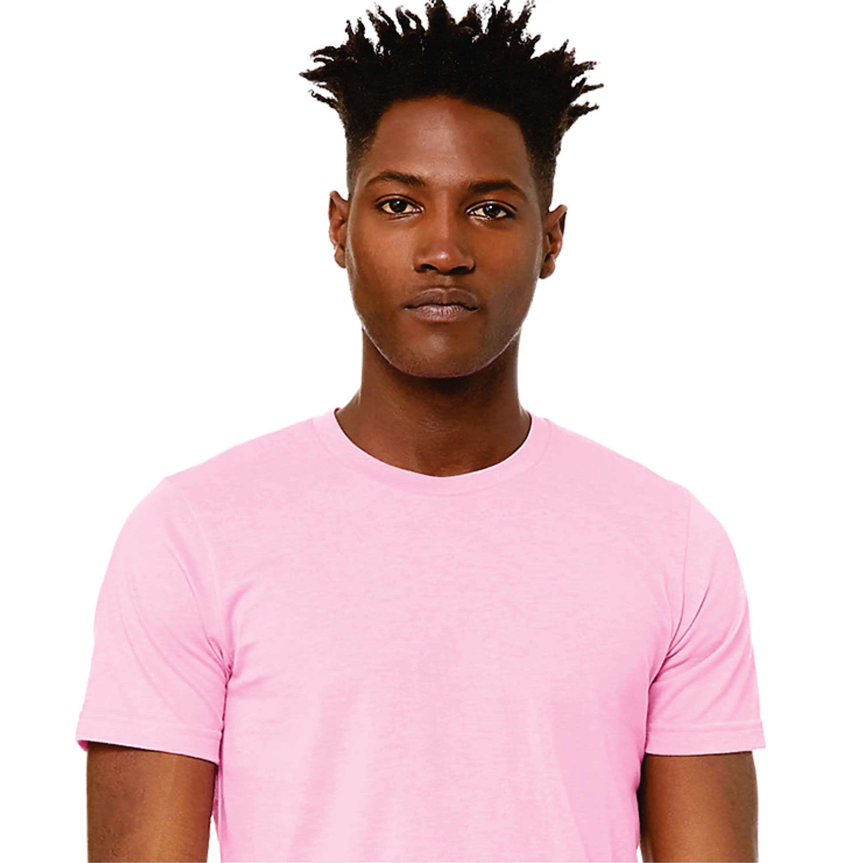 Heather Bubble Gum Unisex CVC Short Sleeve T-Shirt: 52% Airlume Combed and Ring Spun Cotton, 48% Poly, 32 Singles, 4.2 oz